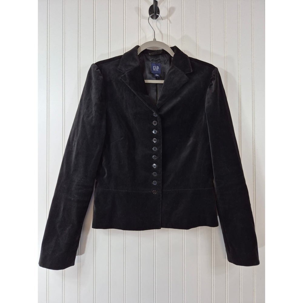Vintage GAP Womens Black Velvet Multi Button Blazer Jacket
Size 12 Plush